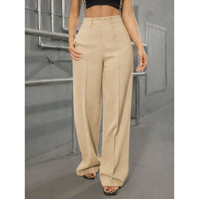 Calça Wide Leg Pantalona Alfaiataria Feminina CKF Wear Bege