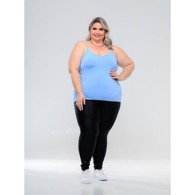 Regata Plus Size Feminina Basica Alcinha Fina Leve Estilo Casual GARAIS MODA Verão Azul