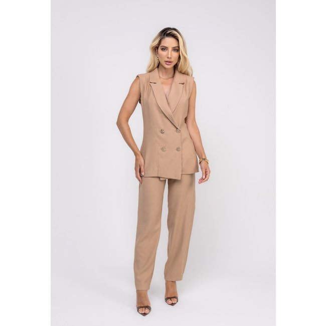 Conjunto Alfaiataria Wide Leg e Colete Salvatore Bege