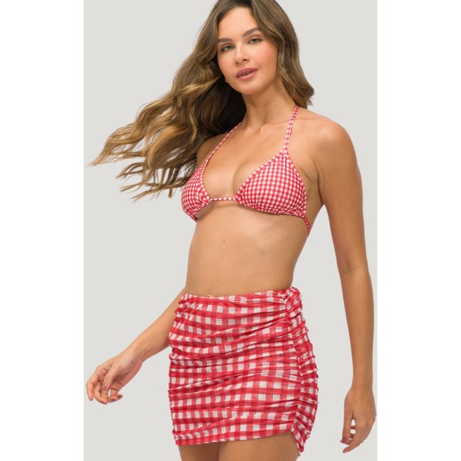 Saia Pareô Canga Dupla Xadrez Vermelho Saída Praia Feminina