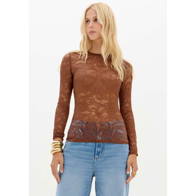 Blusa Feminina Lança Perfume Renda Marrom
