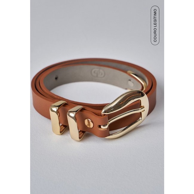 Cinto de Couro com Fivela Dourada Camel Rosa