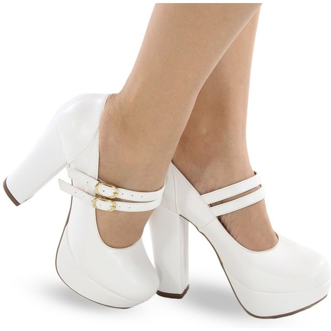 Sapato Boneca Meia Pata Salto Alto Grosso Branco M61