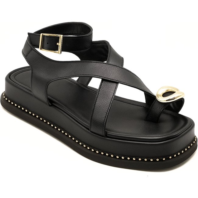 Sandália Papete Flatform Feminina Anel Dedão Chic Preta 23403
