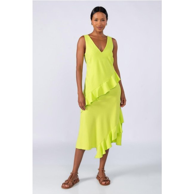 Vestido midi crepe com babados Verde