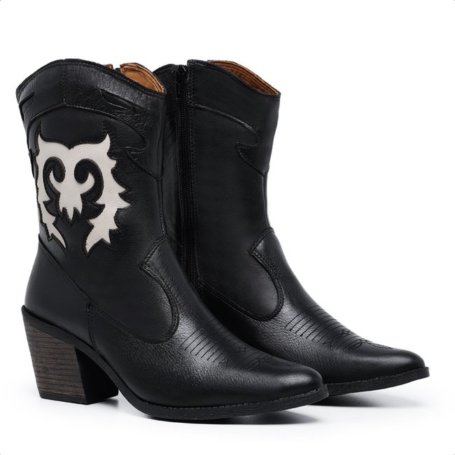 Bota Western Texana Bordada Confort Couro Legítimo com bordado na lateral Mod.3002 Preto