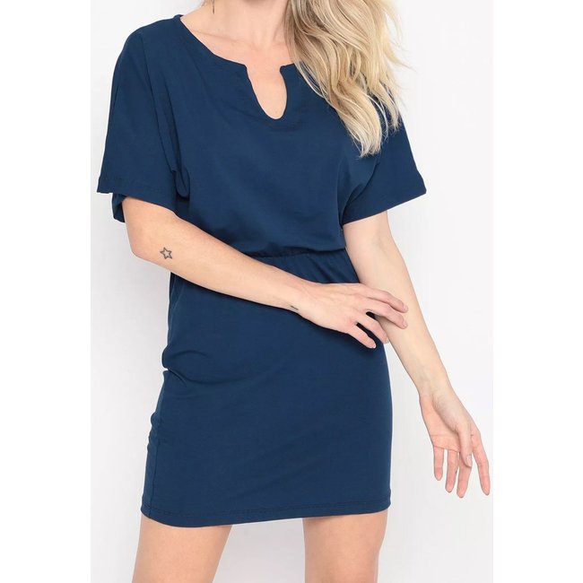 Vestido Maria Paes Decote Azul Marinho