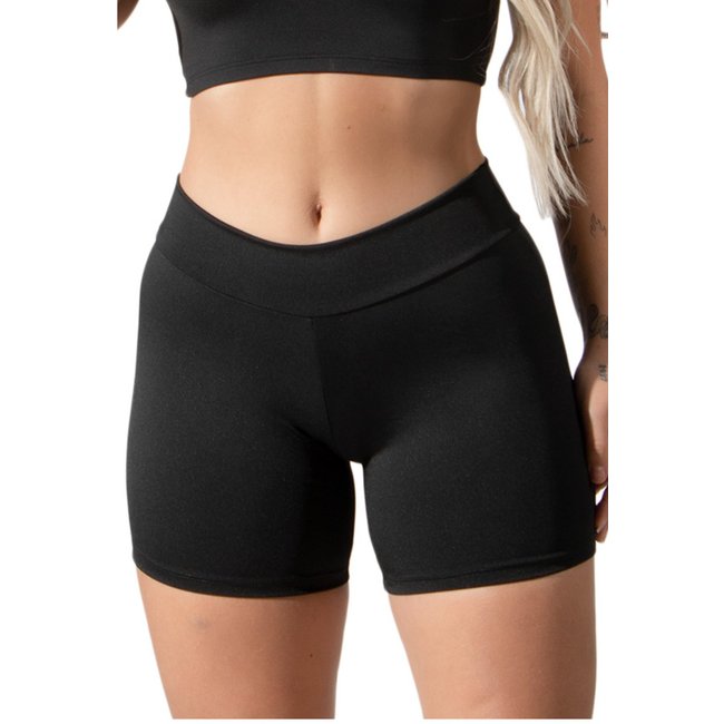 Short Curto 4 Estações Feminino Suplex Liso Fitness Academia Treino Preto