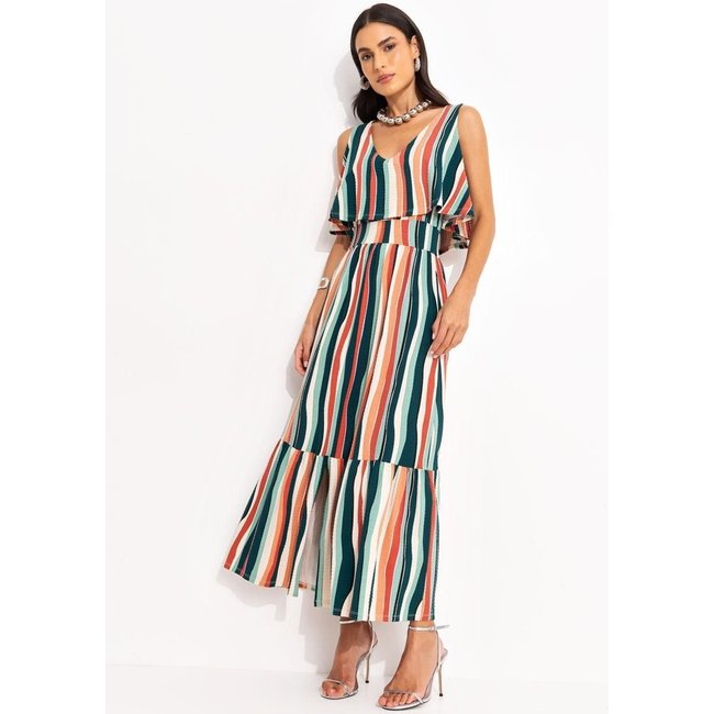 Vestido Listrado Irregular Em Malha De Viscose Quintess