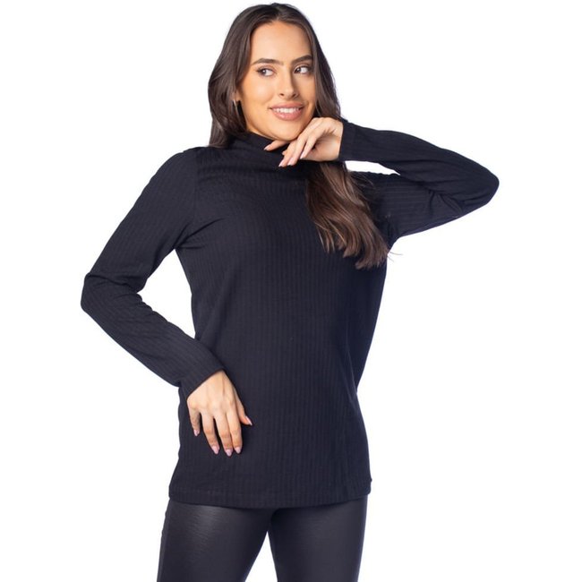 Blusa Feminina Giraffe Gola Alta Fenda Lateral Preto
