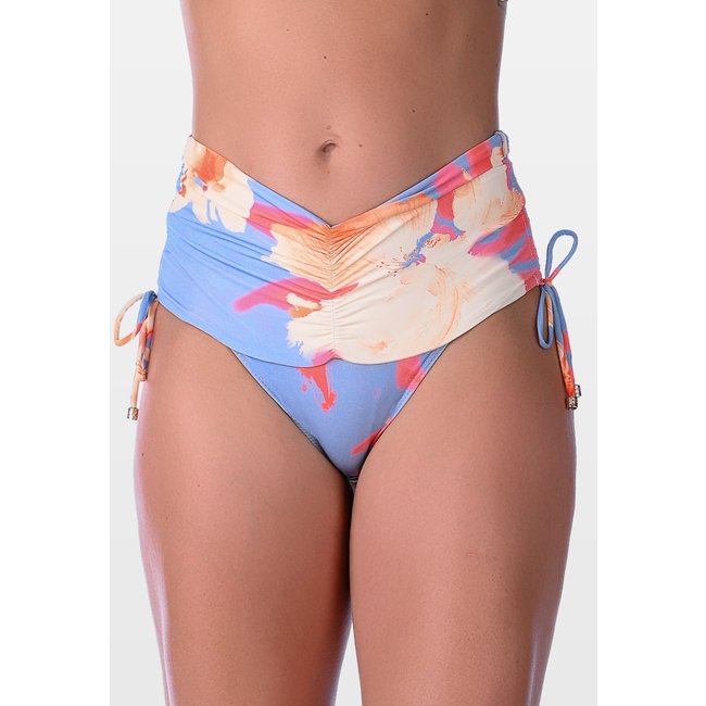 Calcinha Summer Soul Hot Pants Cós Franzido Com Amarração Floral Laranja