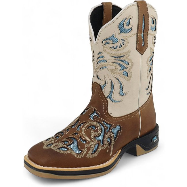 Bota Feminina RR Botas Texana Country Couro Detalhe Laser Bico Quadrado Confortável Marrom
