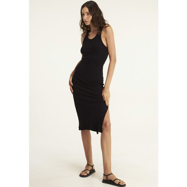 Vestido Canelado Cantão Midi Basic Preto