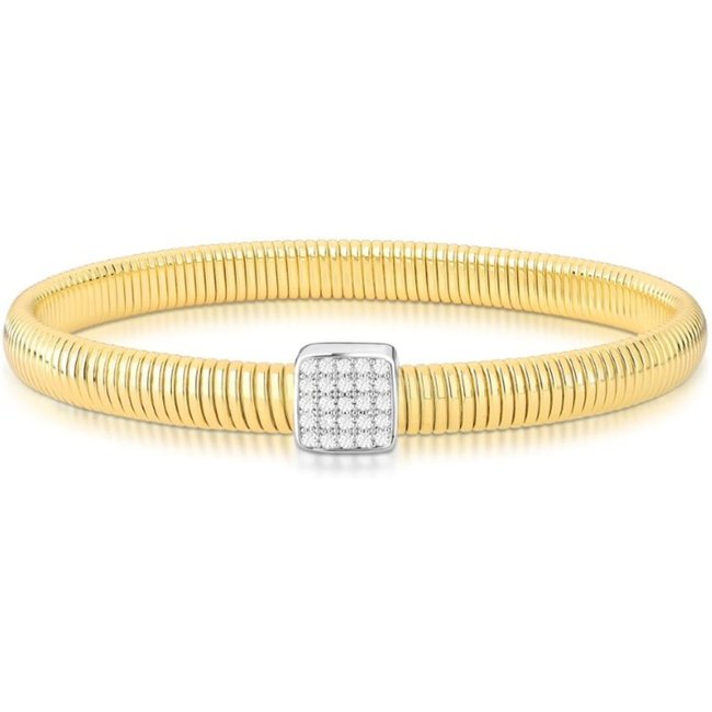 Infantil - Pulseira Aço Maleável com Pingente Quadrado Cravejado Dourada Ania Store