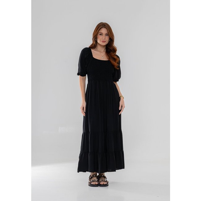 Vestido Aura Miranda Viscolinho Liso Preto