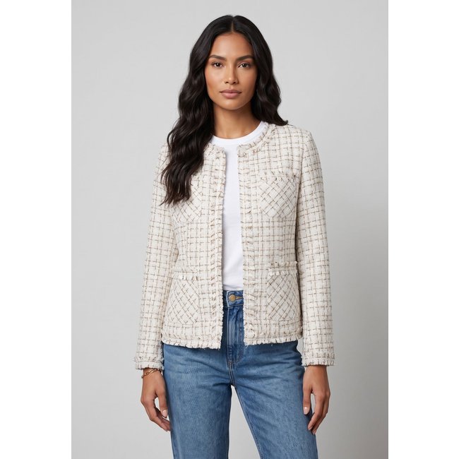 Blazer Feminino Facinelli Tweed Fios Dourados Off-White