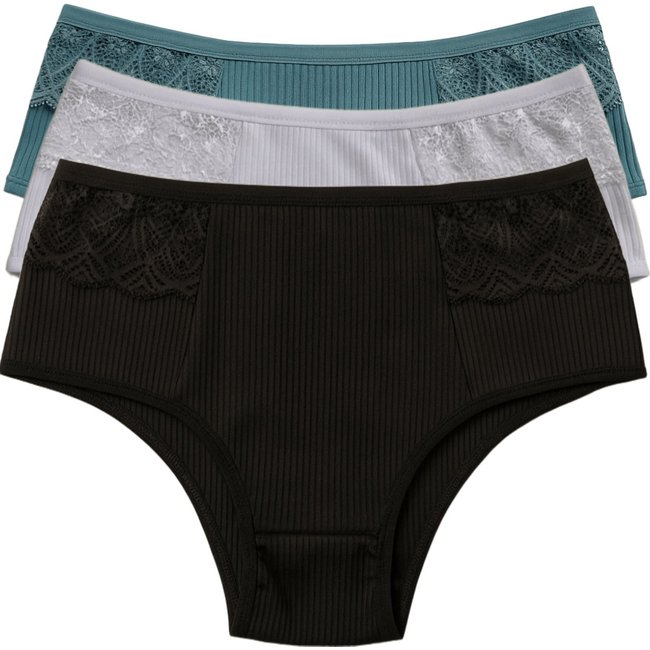 Kit 3 Calcinhas Reflexo Íntimo Com Renda Canelada Lingerie Básica Multicolorida
