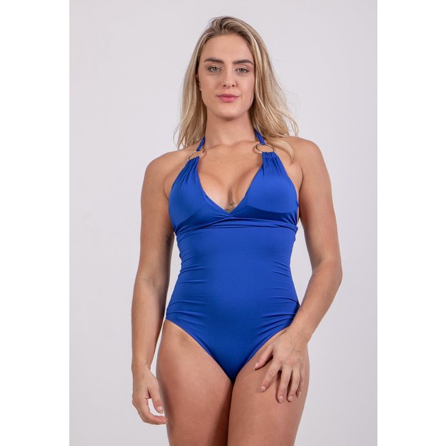 Maio 4 Estações Com Bojo Fechado Liso Argola de Amarrar Moda Praia Azul