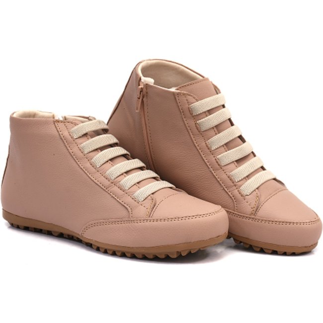 Bota Feminina de Couro Nude Cano Curto Sem Salto