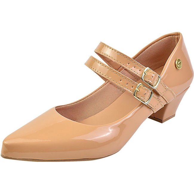 Scarpin Feminino Boneca Duas Tiras Bico Fino Salto Baixo Nude