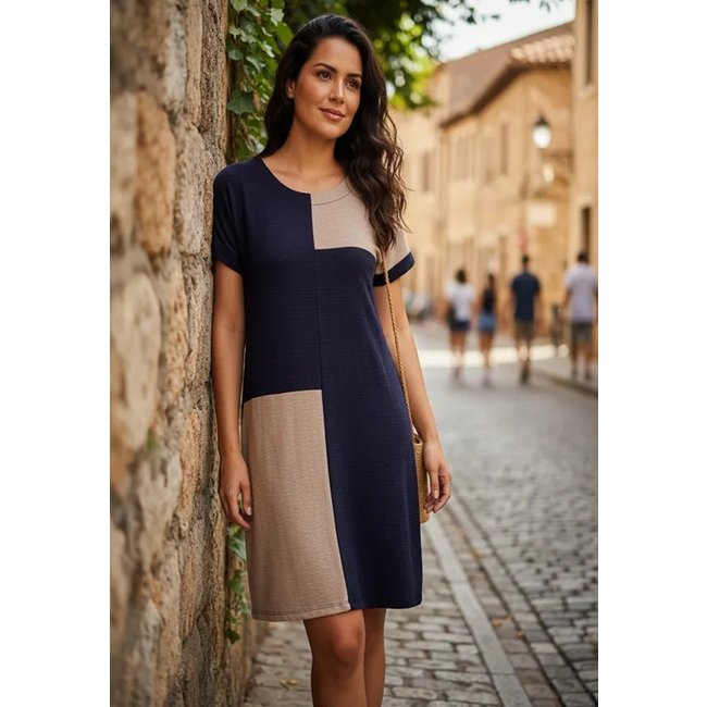 Vestido Malha Amazonia Vital Terra Serena Midi plus Marinho com Areia