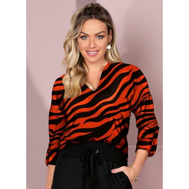 Blusa Mangas 3/4 Tigre Onça Colorido Quintess