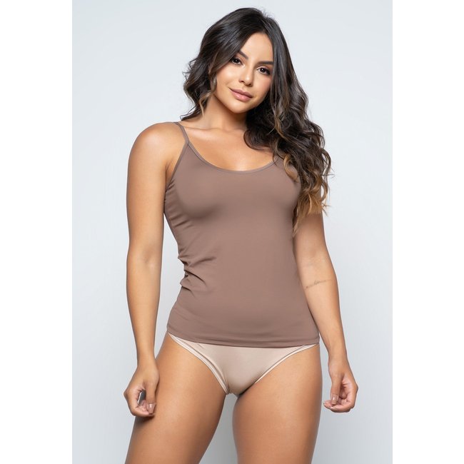 Camiseta Vicbela Segunda Pele Alcinha Microfibra Marrom