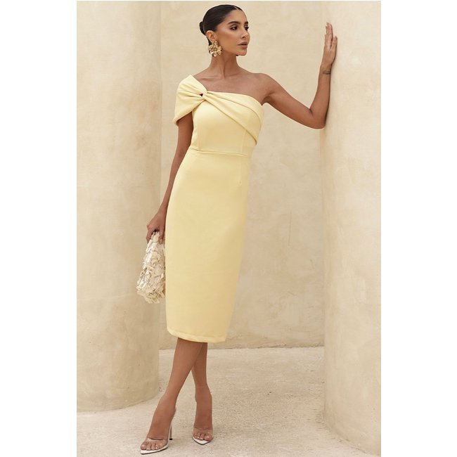 Vestido Miss Misses Midi TQC C/Detalhe Assimétrico Amarelo