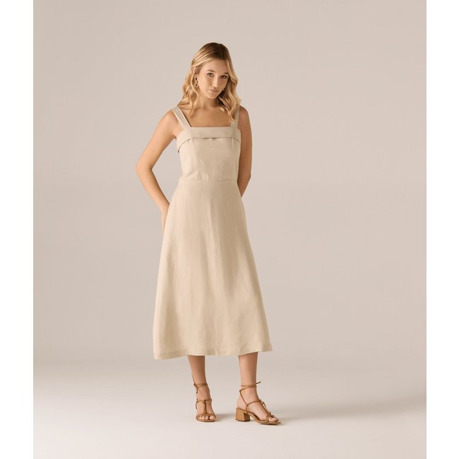 Vestido Makenji Com Bolso E Detalhe Busto Feminino Bege Medio