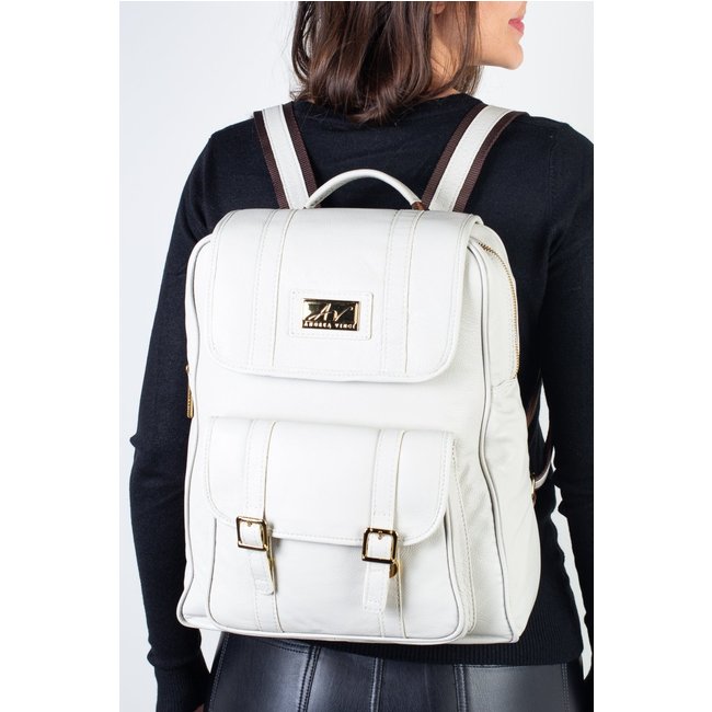 Mochila de couro liso Trip - Marfim