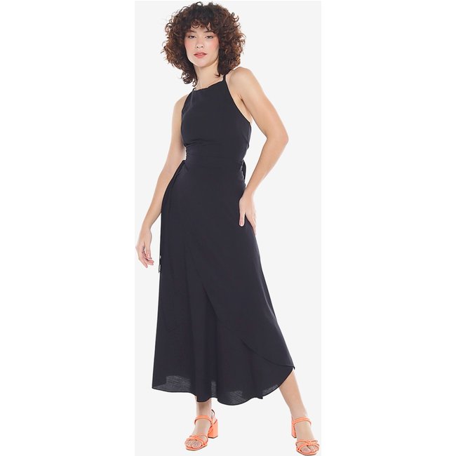 Conjunto Preto Saia Longa e Blusa com Bojo Transpassado