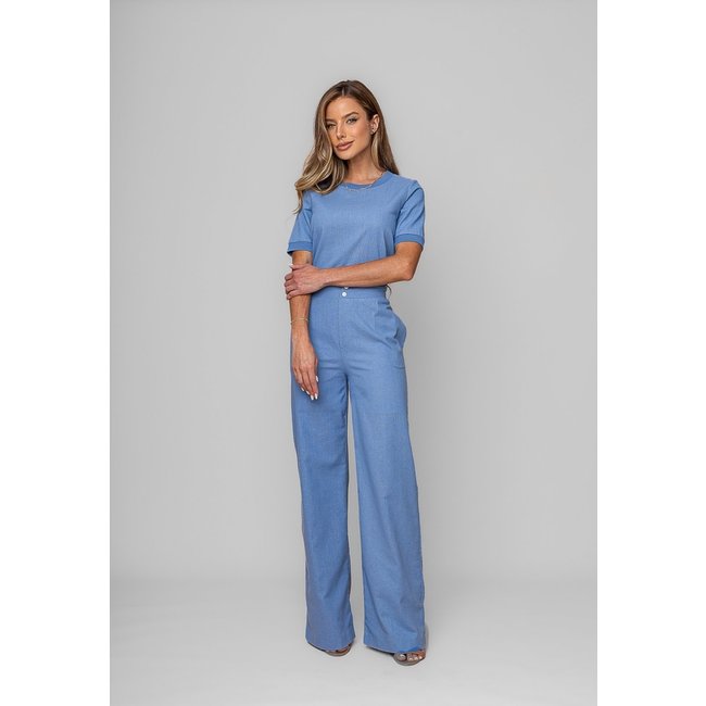 Blusa Alfaiataria Gola Ribana Manga Curta Salvatore Azul