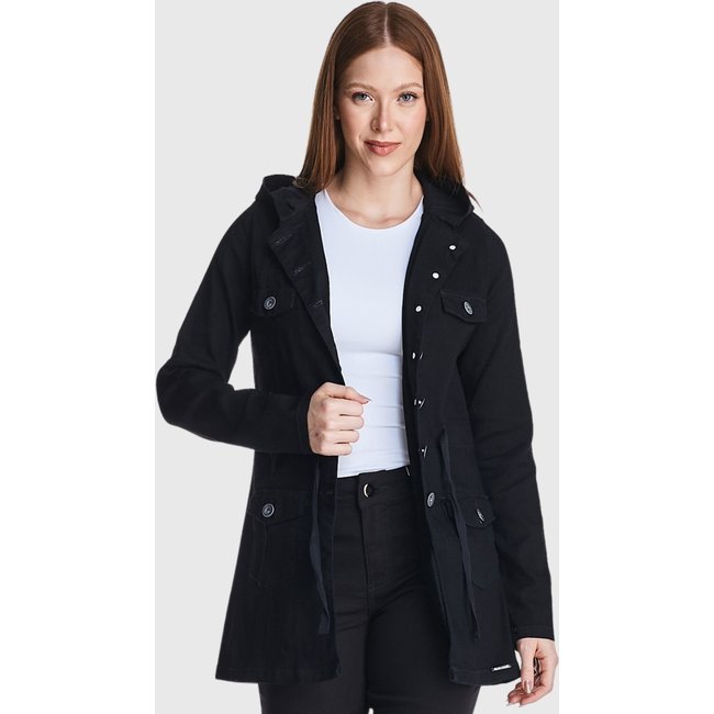Jaqueta Jeans HNO Jeans Parka Com Capuz Preto