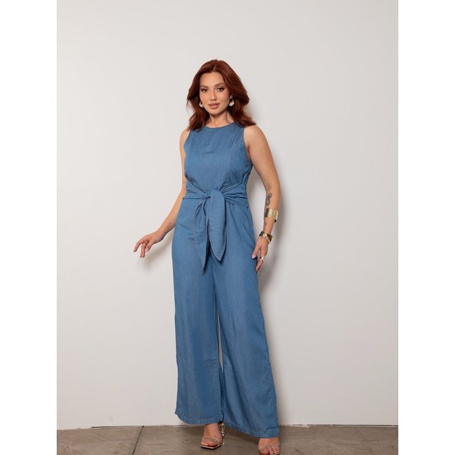 Macacão Alfaiataria Longo Novah Store Jeans Azul