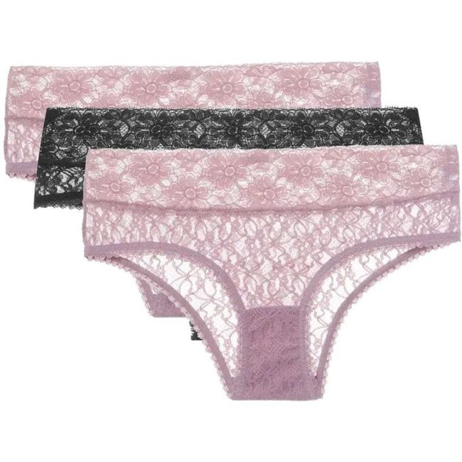 Kit 3 Calcinhas Caleçon Sweet Lace Preto e Quail Loungerie