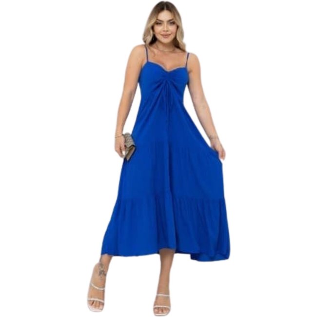 Vestido Midi Brenna Alcinha Laço Viscose azul
