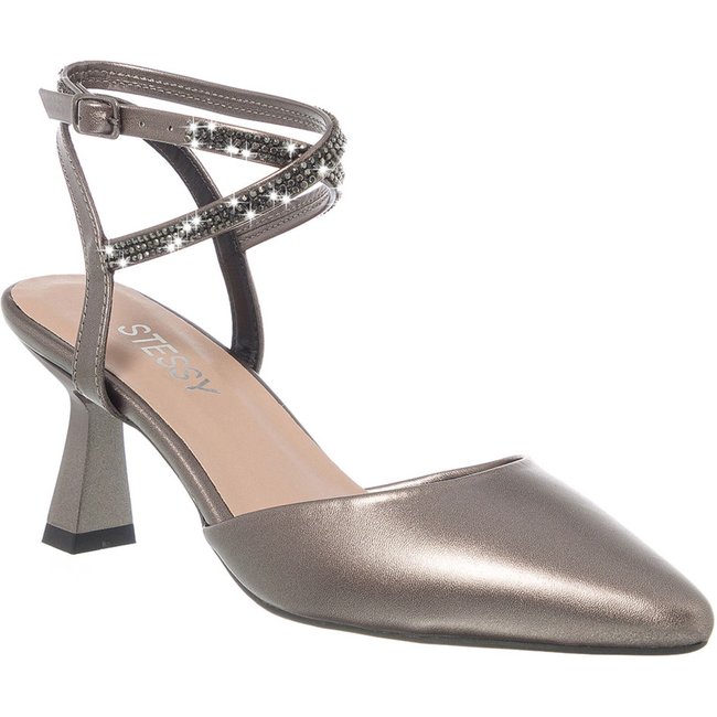 Scarpin Feminino Salto Baixo Taça Brilho Bico Fino Elegante Prata Velho