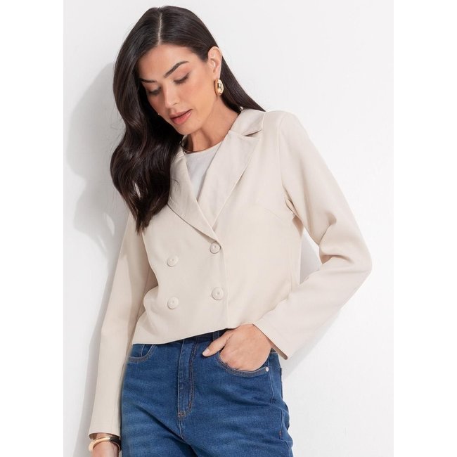 Blazer Em Crepe Plano Quintess Bege Claro