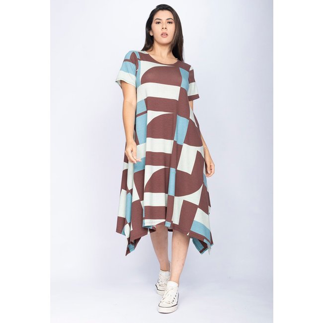 Vestido CabanaFree Saruel Malha Manga Curta com fendas nas laterais Estampa Santa Rosa do Tocantins