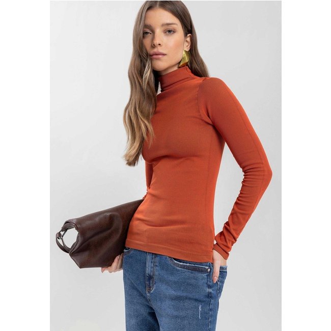 Blusa Lez a Lez De Mangas Longas Com Gola Alta Em Malha Seamless