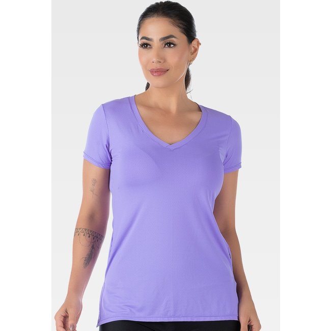 Blusa Fitness Com Fenda Manga Curta Decote V NewTrip Summer Soul Roxa