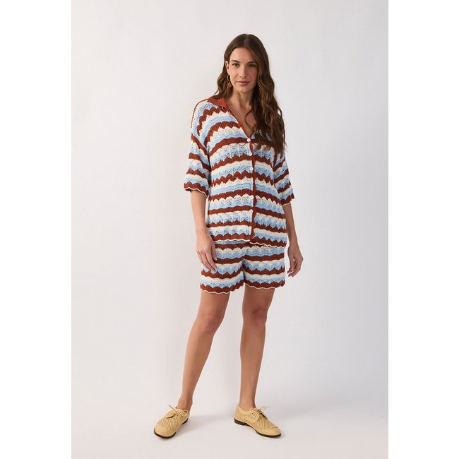 Shorts Feminino Dress To Crochê Listrado Marrom