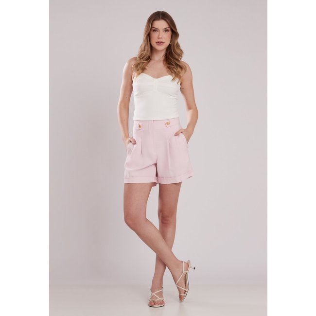 Shorts Sarja de Viscose Barra Italiana Miss Joy 8218 Rosa Claro