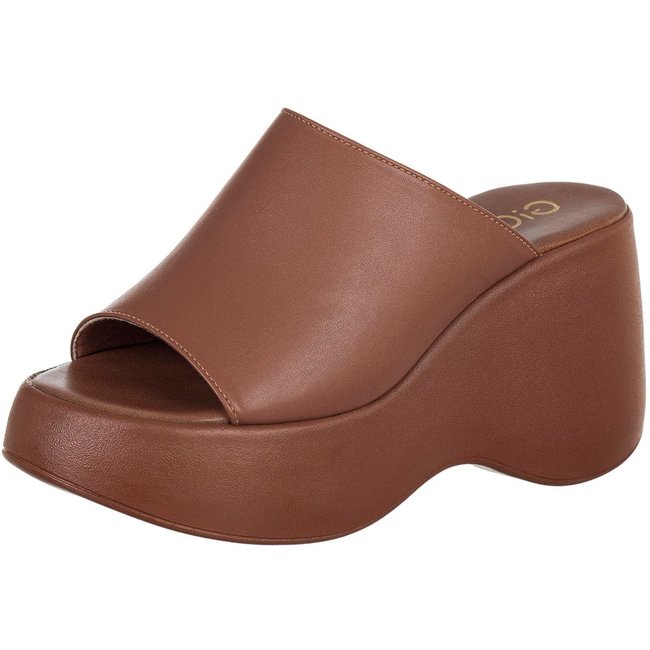 Tamanco Feminino Mule Flatform Anabela Plataforma Sola Macia Caramelo