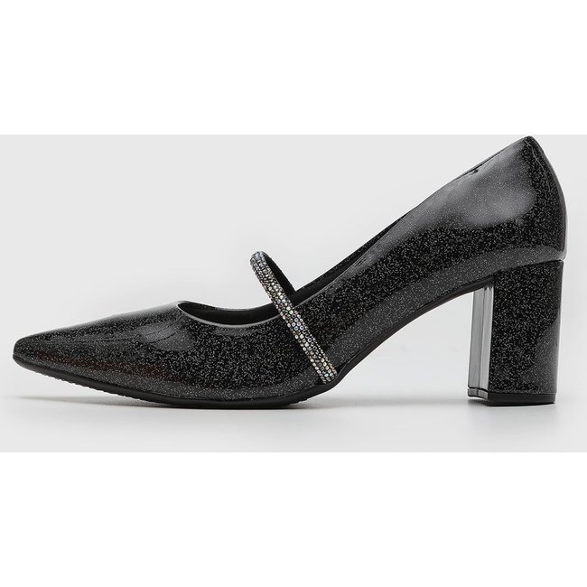 Scarpin Feminino Beira Rio Tira Pedraria Glitter Preto