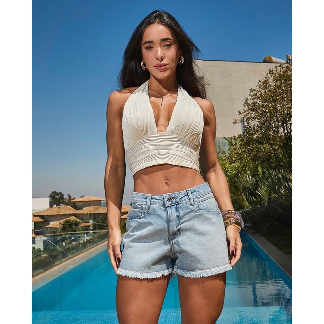 Shorts Jeans Boy Feminino com Barra Desfiada 25010 Clara Consciência
