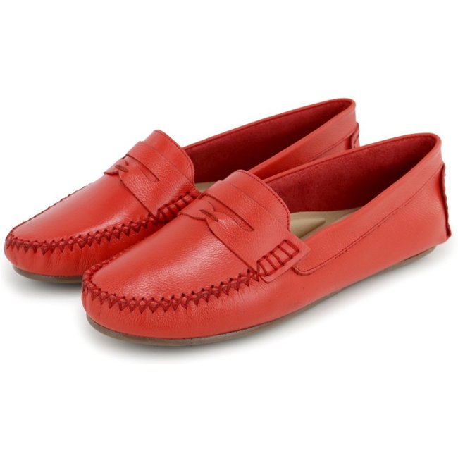 Sapato Mocassim Sapatilha Drive em Couro Feminina Vermelho