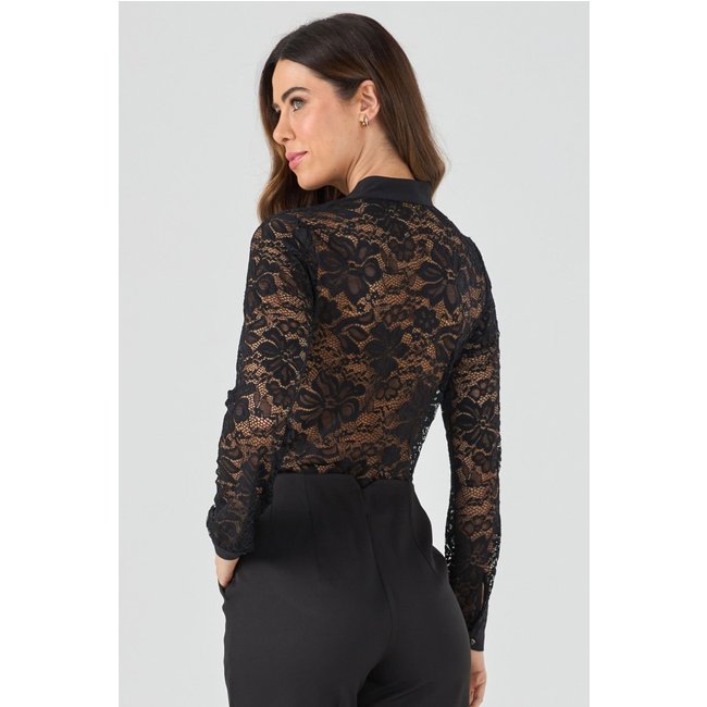 Camisa PKS Manga Longa Renda Preta