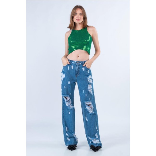 Cropped ilhos com ziper Verde