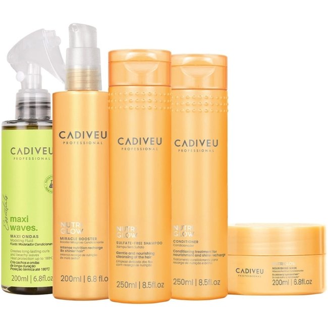 Kit Cadiveu Professional Nutri Glow Shampoo Condicionador Máscara Fluído e Leave-in (5 produtos)